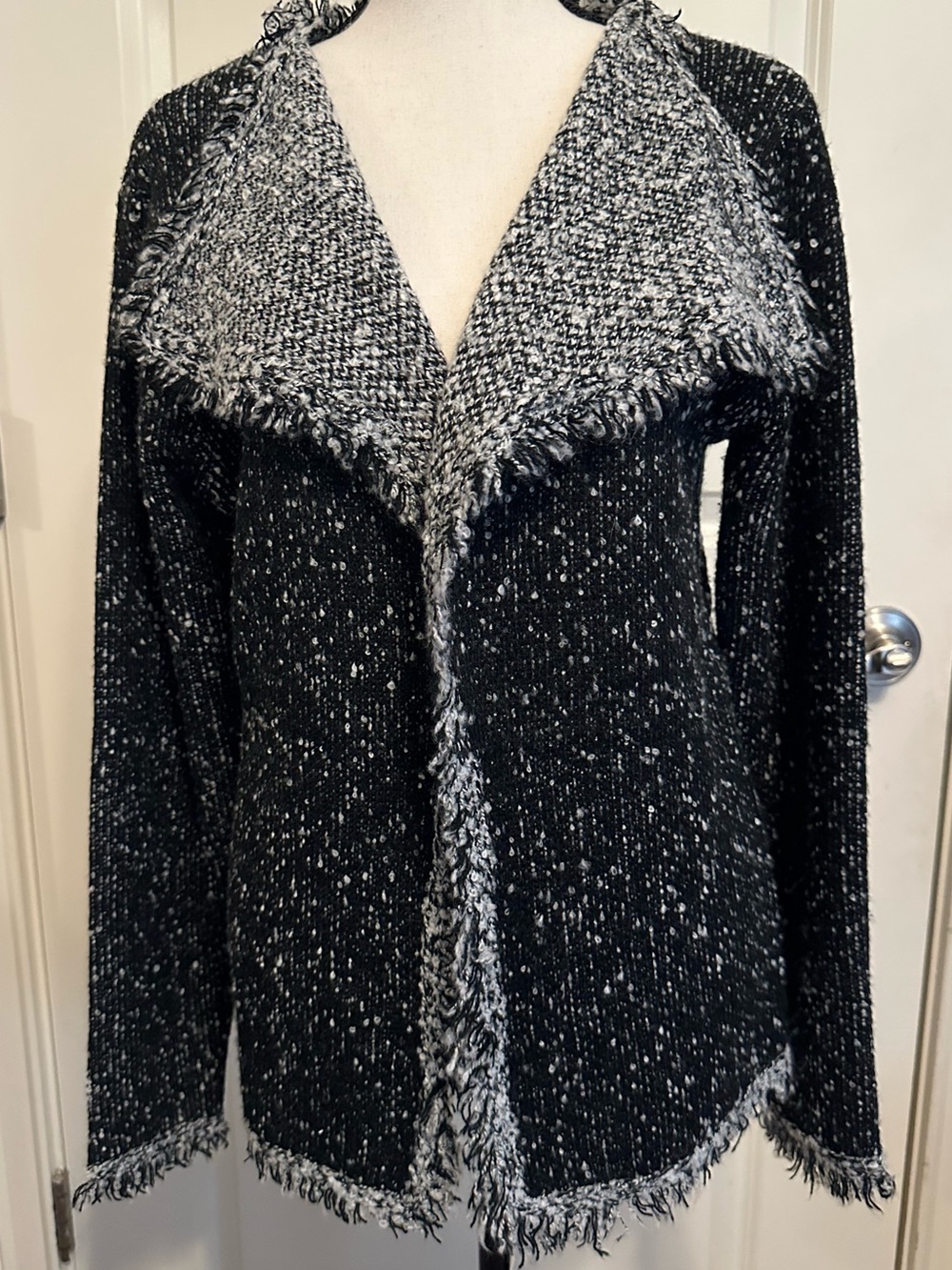 Max Studio Black and White Marled Knit Cardigan